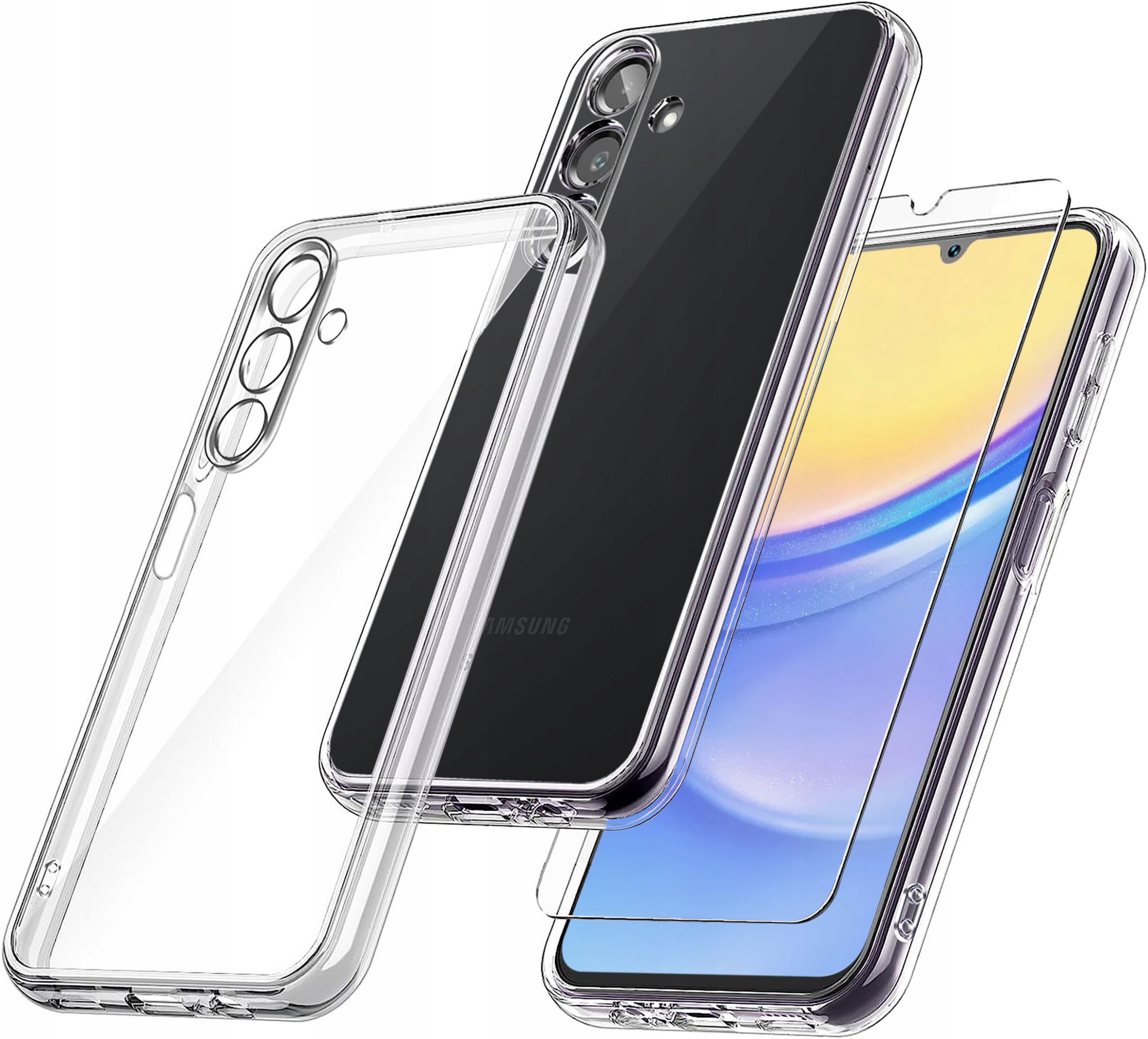 Etui do Samsung Galaxy A15 WZMACNIANE 360 CLEAR + Szkło 9H