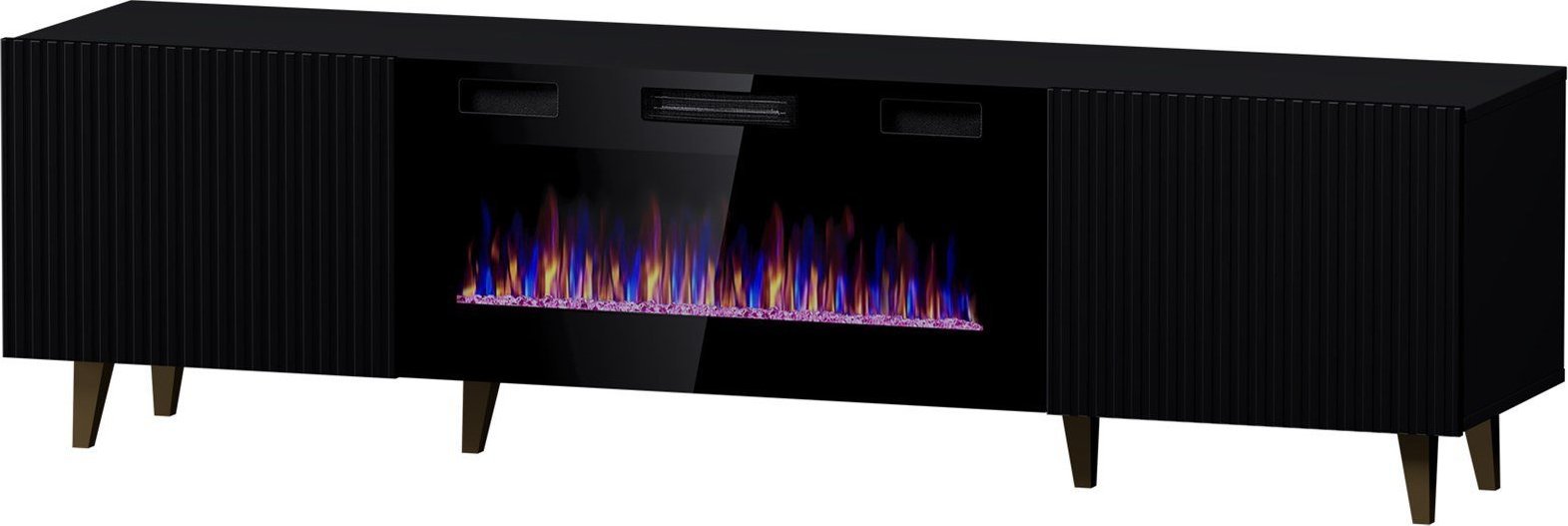 Cama Meble Szafka RTV PAFOS EF z kominkiem elektrycznym 180x42x49 czarny mat