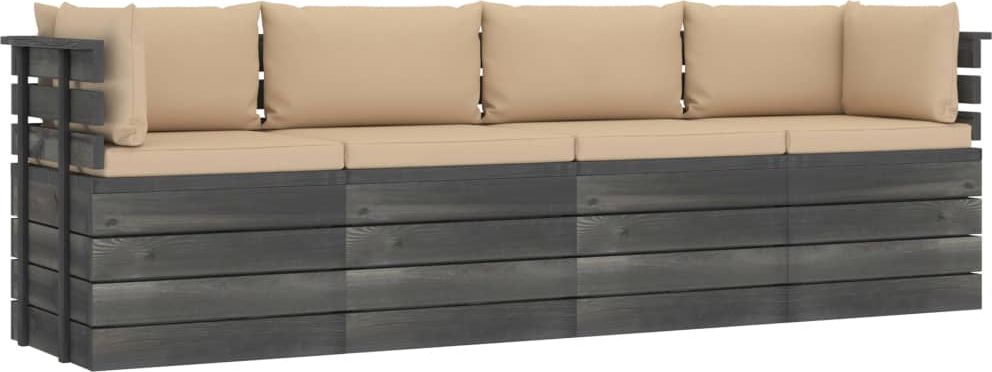 vidaXL Ogrodowa sofa 4-osobowa z palet, z poduszkami, drewno sosnowe