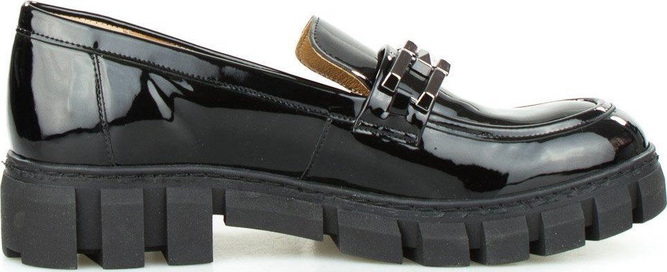 Sempre Półbuty na platformie lakierowane z ozdobą skórzane czarne Sempre-38