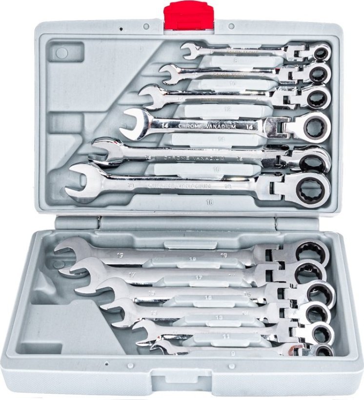 Falon-Tech KLUCZE ŁAMANE Z GRZECHOTKĄ PŁASKO-OCZKOWE ZESTAW KLUCZY 12EL