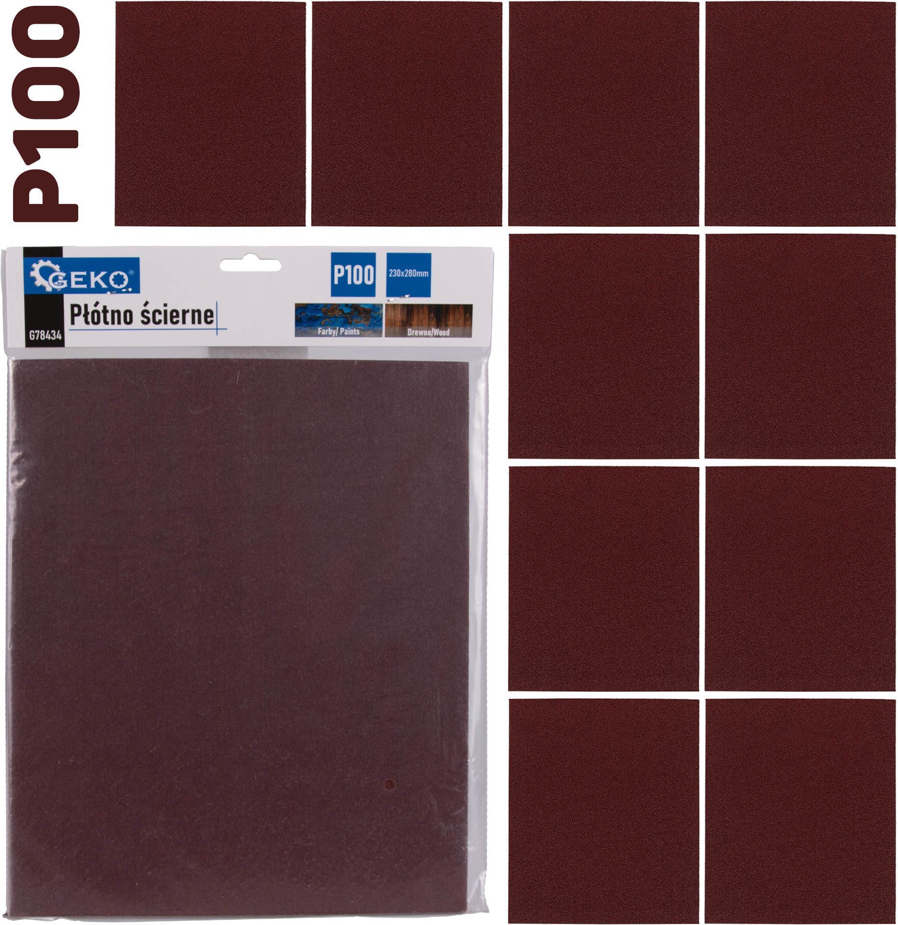 Geko Płótno ścierne – arkusz 230x280mm P100 (10/500)