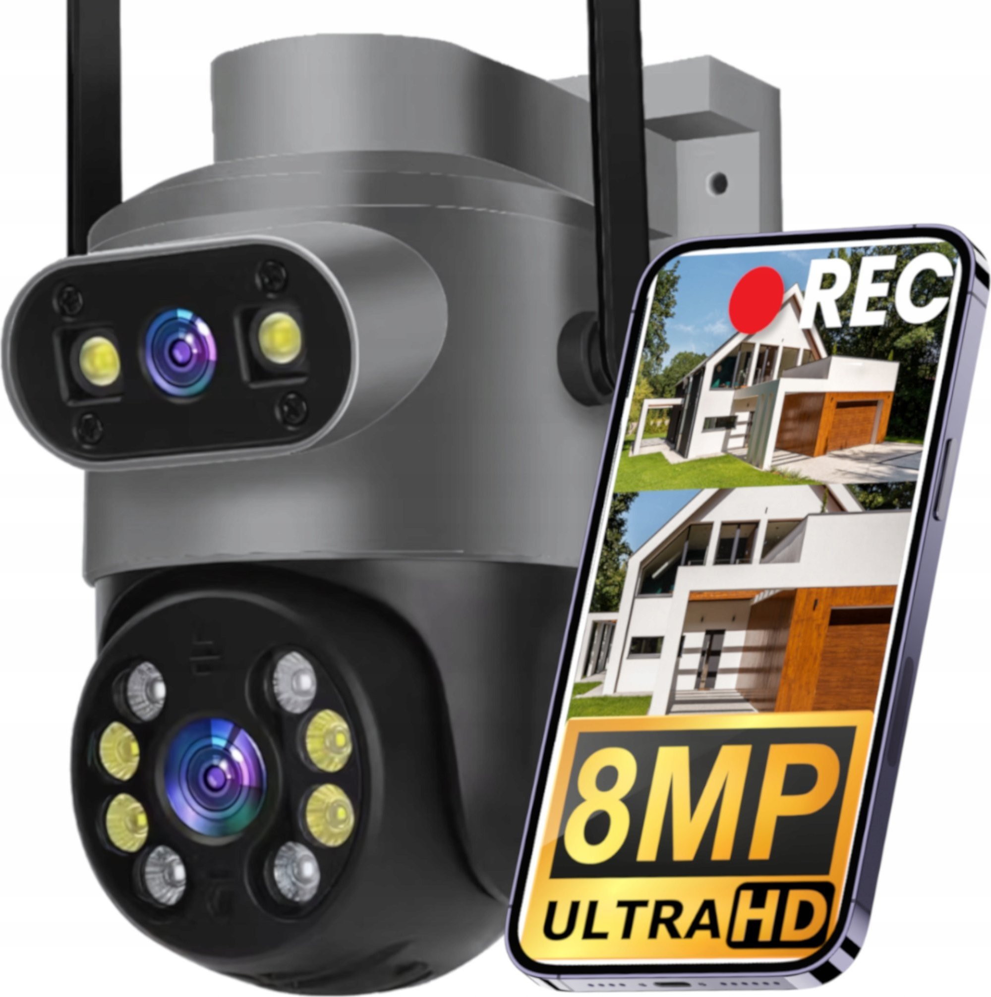 ZEWNĘTRZNA PODWÓJNA KAMERA OBROTOWA Ultra HD 8MPX WIFI IP SMART DETEKCJA 4K [ZC-06]
