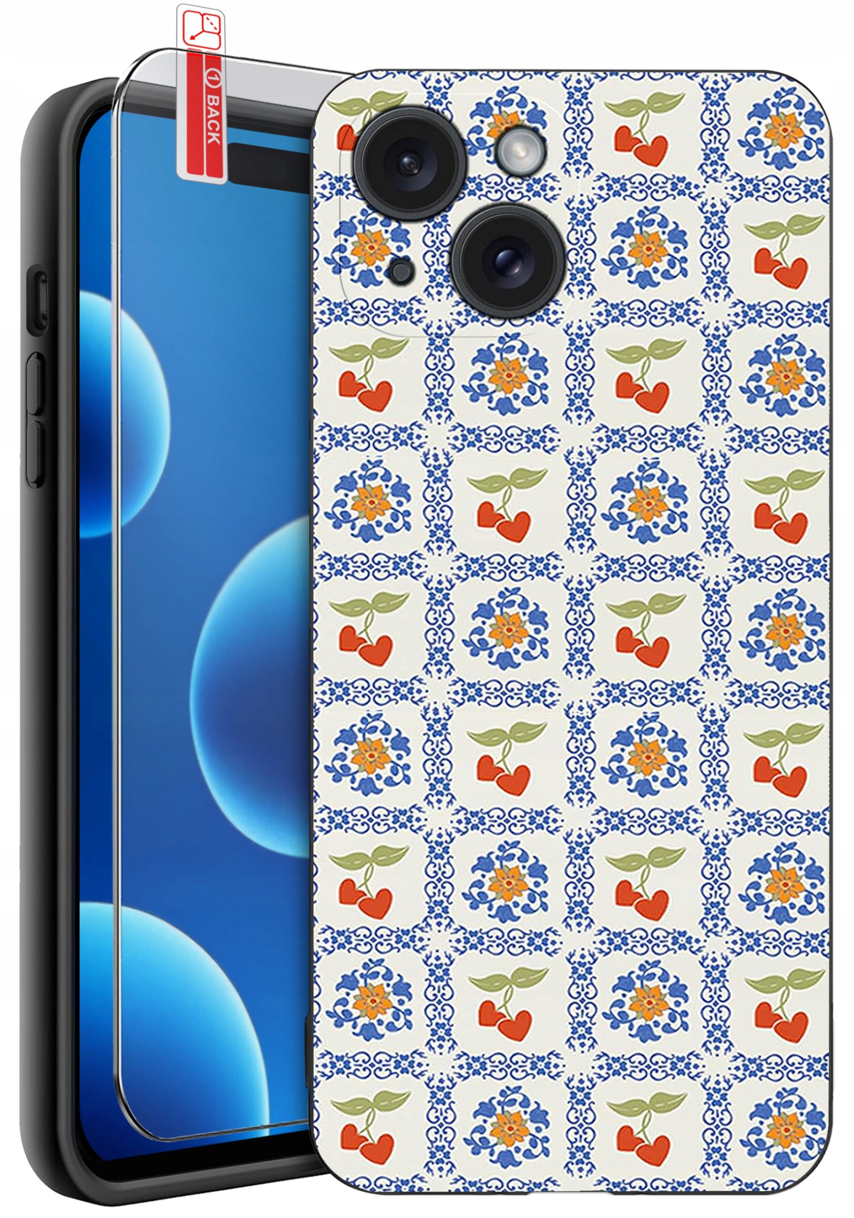 ETUI do iPhone 15 | WZORY | SILIKONOWE MATT CASE + SZKŁO 9H