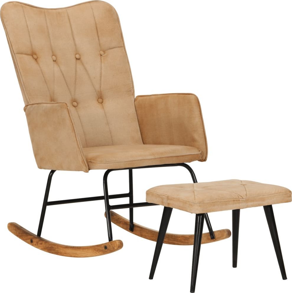 vidaXL vidaXL Fotel bujany z podnóżkiem, kremowy, postarzane płótno