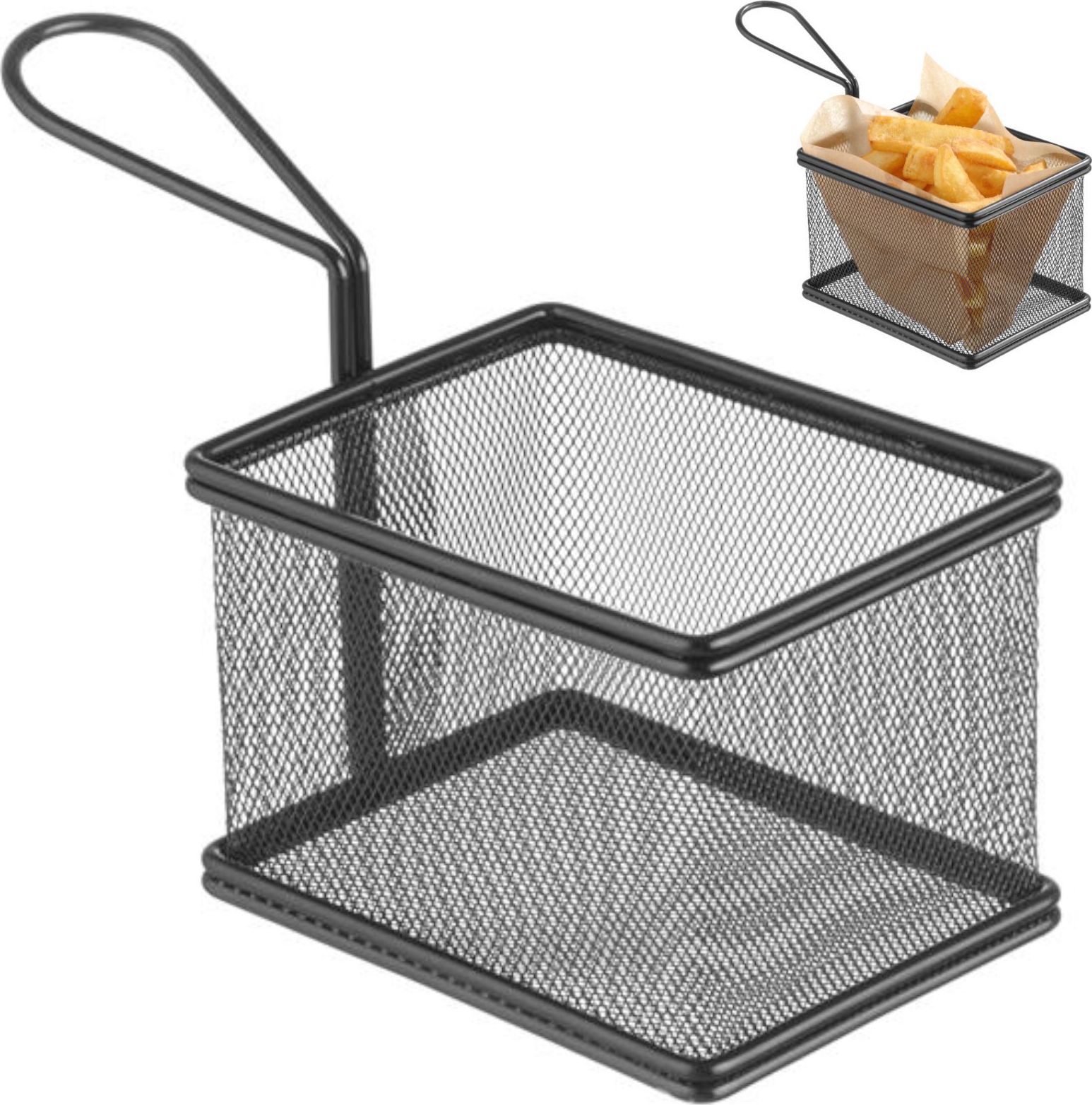 Hendi Koszyk do podawania smażonych przekąsek miniaturowy z uchwytem 125x100x85 mm - Hendi 425626 Koszyk do podawania smażonych przekąsek miniaturowy