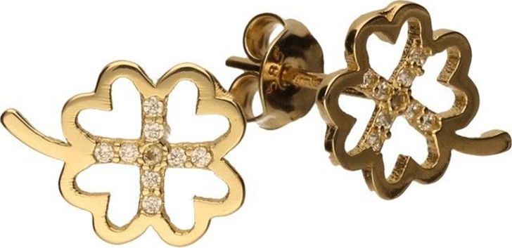 Lovrin Złote kolczyki 585 koniczynki z cyrkoniami 1,38 g