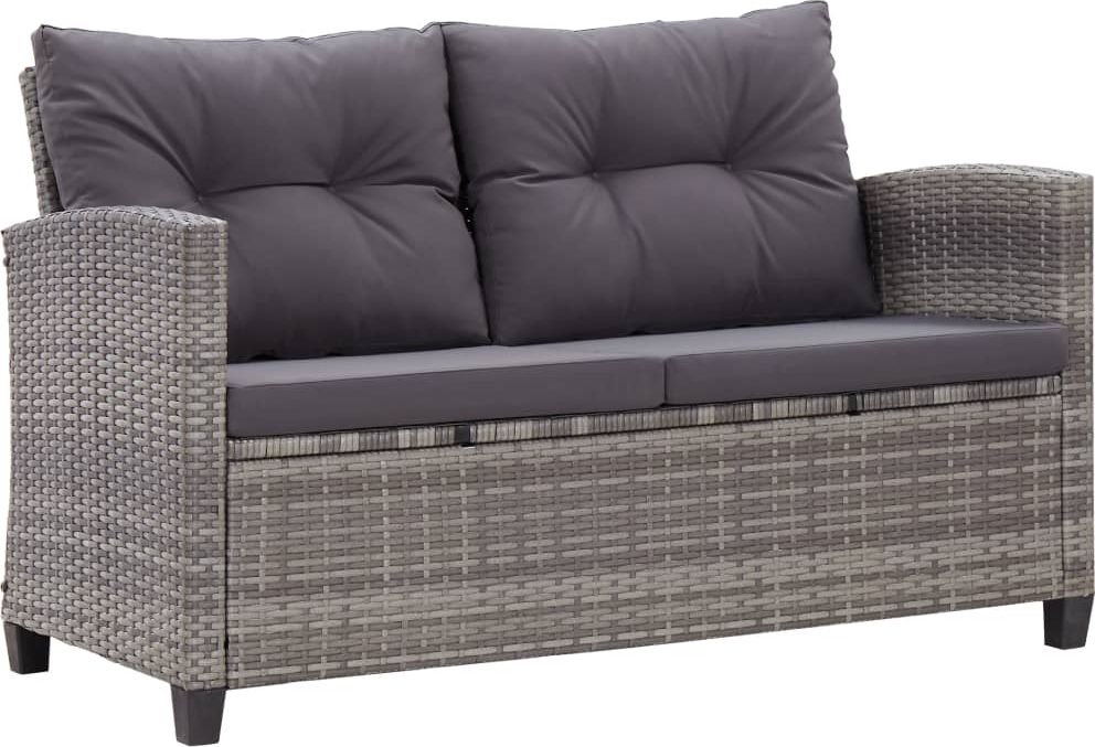 vidaXL 2-osobowa sofa ogrodowa z poduszkami, szara, 124 cm, rattan PE