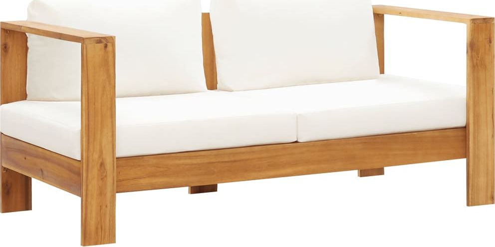 vidaXL sofa ogrodowa z poduszką, 140 cm, lite drewno akacjowe, kremowa (47273)