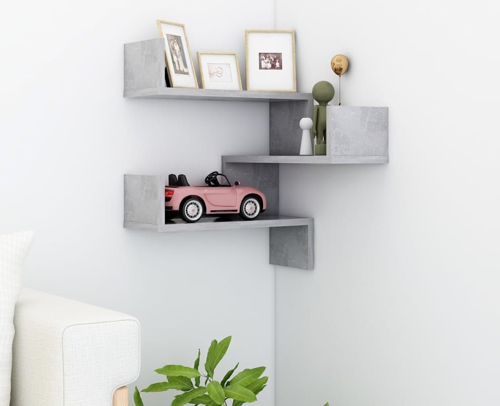 vidaXL Narożna półka ścienna, szarość betonu, 40x40x50 cm, płyta