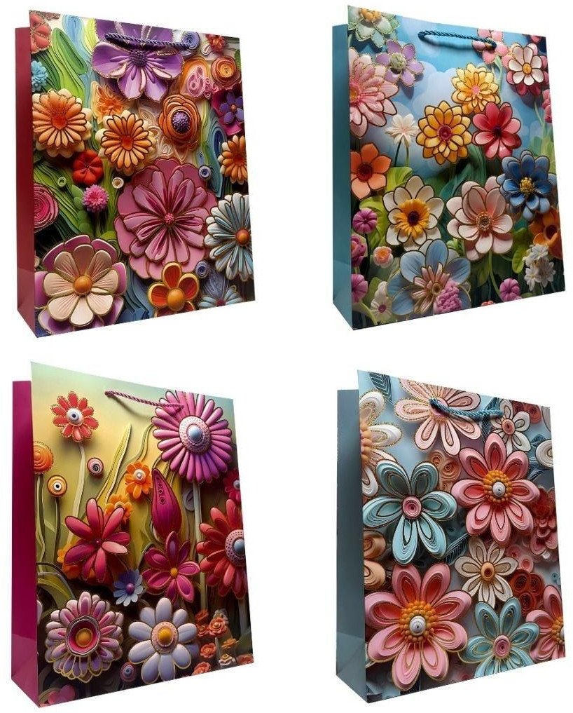 Torebka prezentowa uniwersalna S Kwiaty metal mix