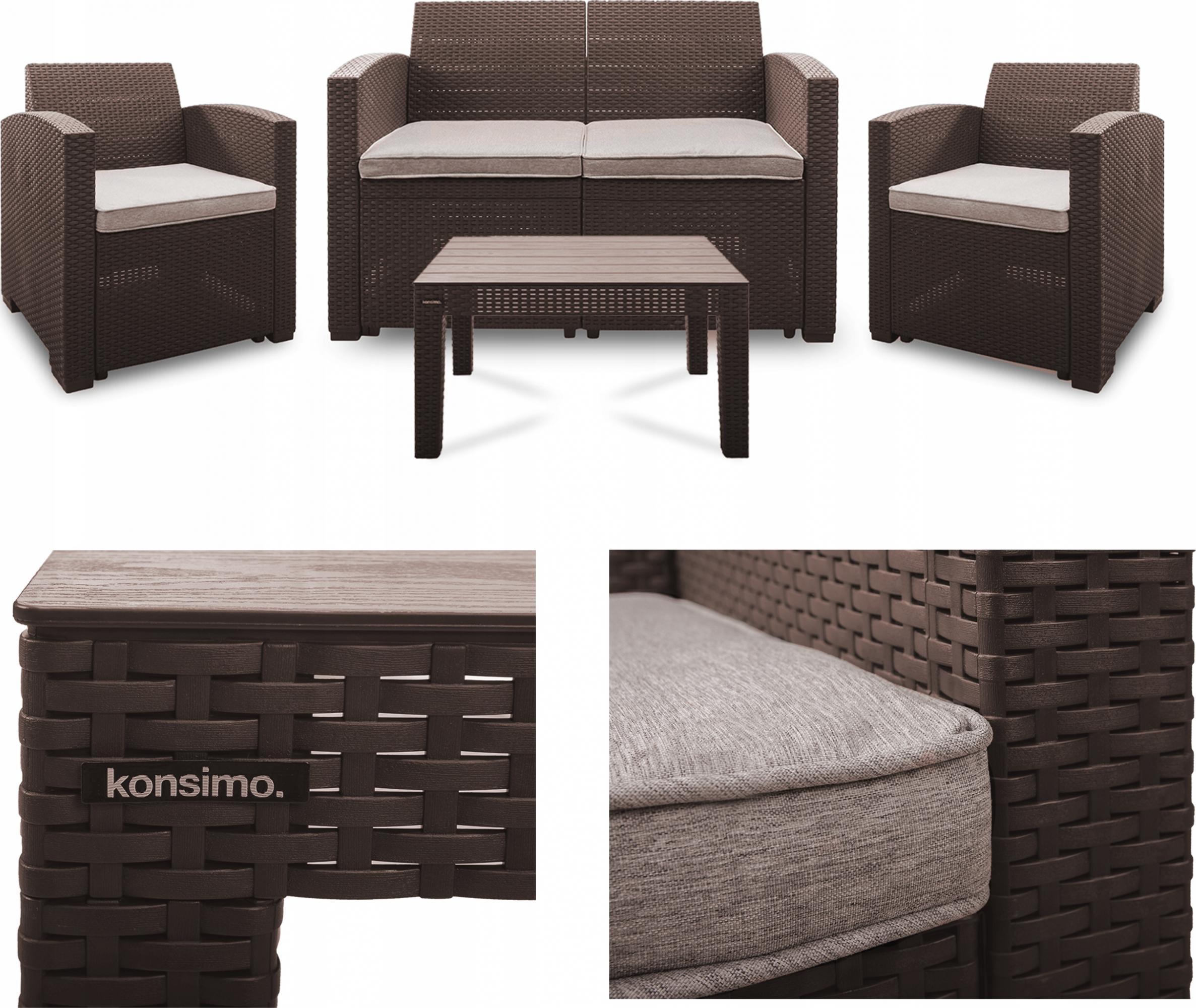 Konsimo ZESTAW mebli ratanowych z SOFĄ DO OGRODU brąz