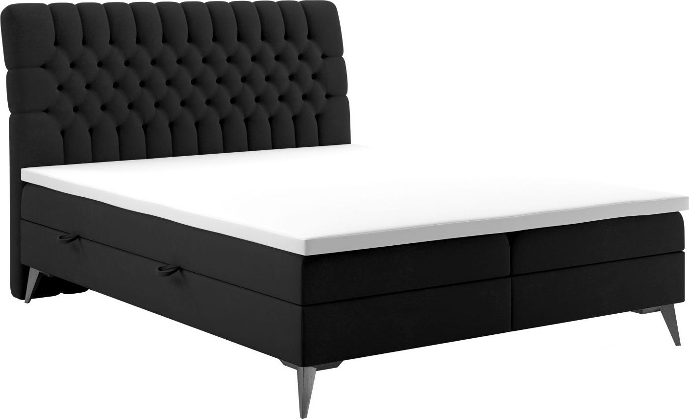 LAVERTO Łóżko kontynentalne BETAFO 160x200 czarne velvet z pojemnikiem