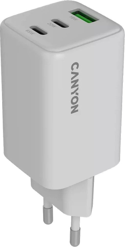 Canyon CU65ACC Aparat cyfrowy, Kontroler do gier, Słuchawki, Zestaw słuchawkowy, Telefon komórkowy, Laptop, Power bank, Smartfon Biały Prąd przemienny