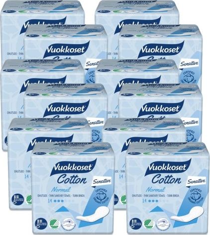 Vuokkoset Vuokkoset, COTTON, Podpaski bez Skrzydełek Normal Sensitive, 168 szt. KARTON (12 opakowań)