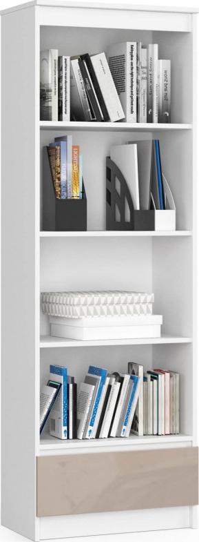 Fabryka Mebli Akord Regał R 60 cm CLP 1 szuflada 4 półki - biały-cappuccino połysk