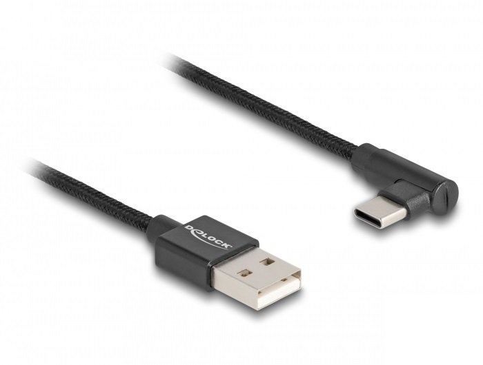 Kabel USB Delock USB 2.0 Cable Type-A male to USB Type-C male angled 3 m black, 3 m, USB A, USB C, USB 2.0, 0.48 Gbit/s, Black