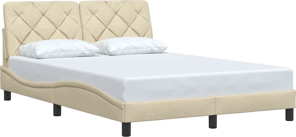 Rama łóżka bez materaca, kremowe, 120x200 cm, obita tkaniną