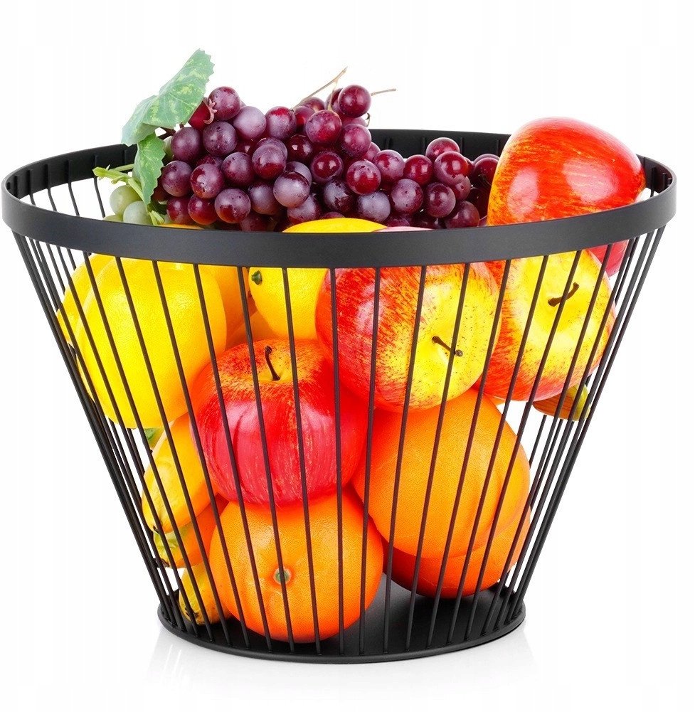 Koszyk na Owoce Warzywa Metalowy Czarny Kosz Okrągły Loftowy 30 cm NAVA