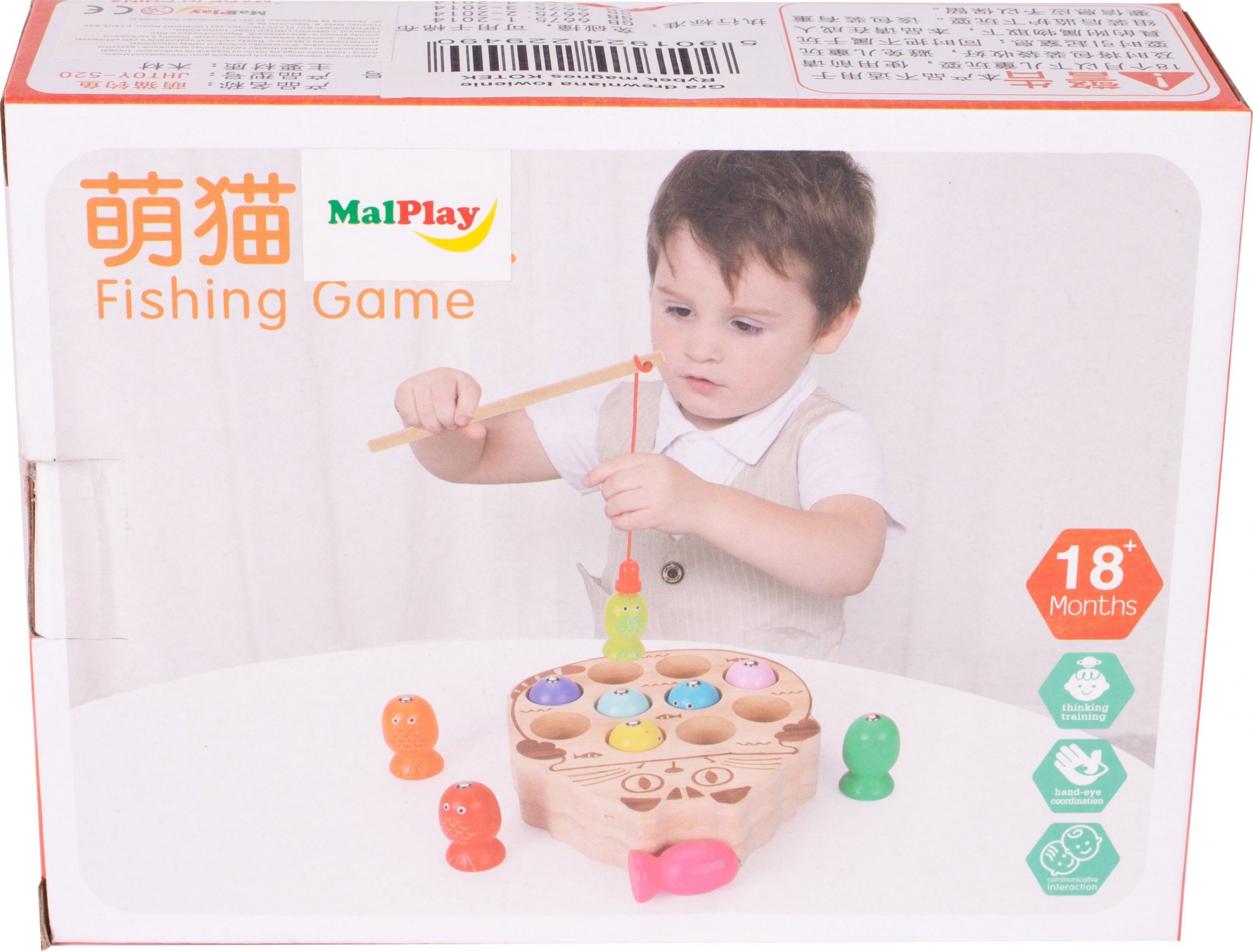 MalPlay Gra Drewniana Łowienie Rybek Magnes Kotek