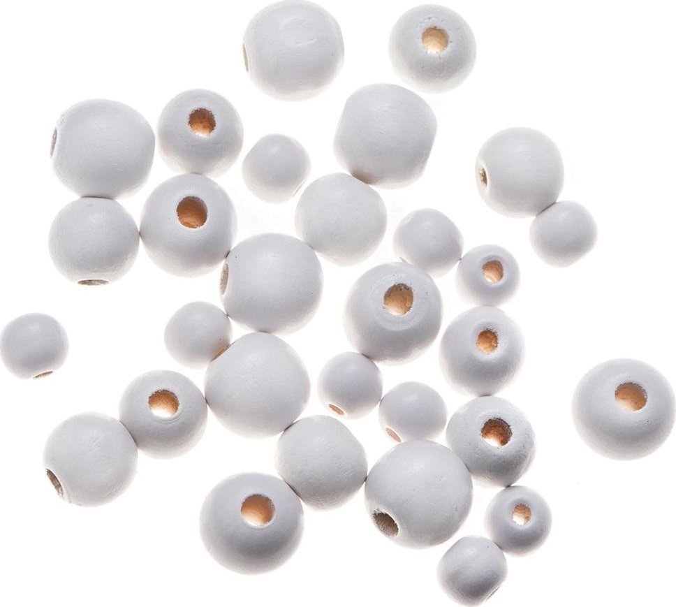 Drewniane koraliki, kulki białe 30szt