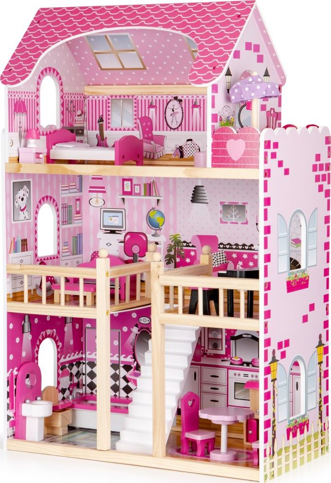 Ecotoys Drewniany domek dla lalek mebelki led (15351)