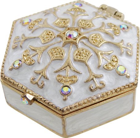 Bogato zdobione metalowe pudełeczko prezentowe z kryształkami - B0035-08WH