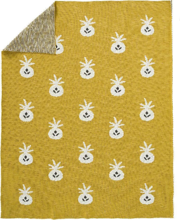 FRESKO Fresk Tkany kocyk z bawełny organicznej 100 x 150 cm Ananas Mustard