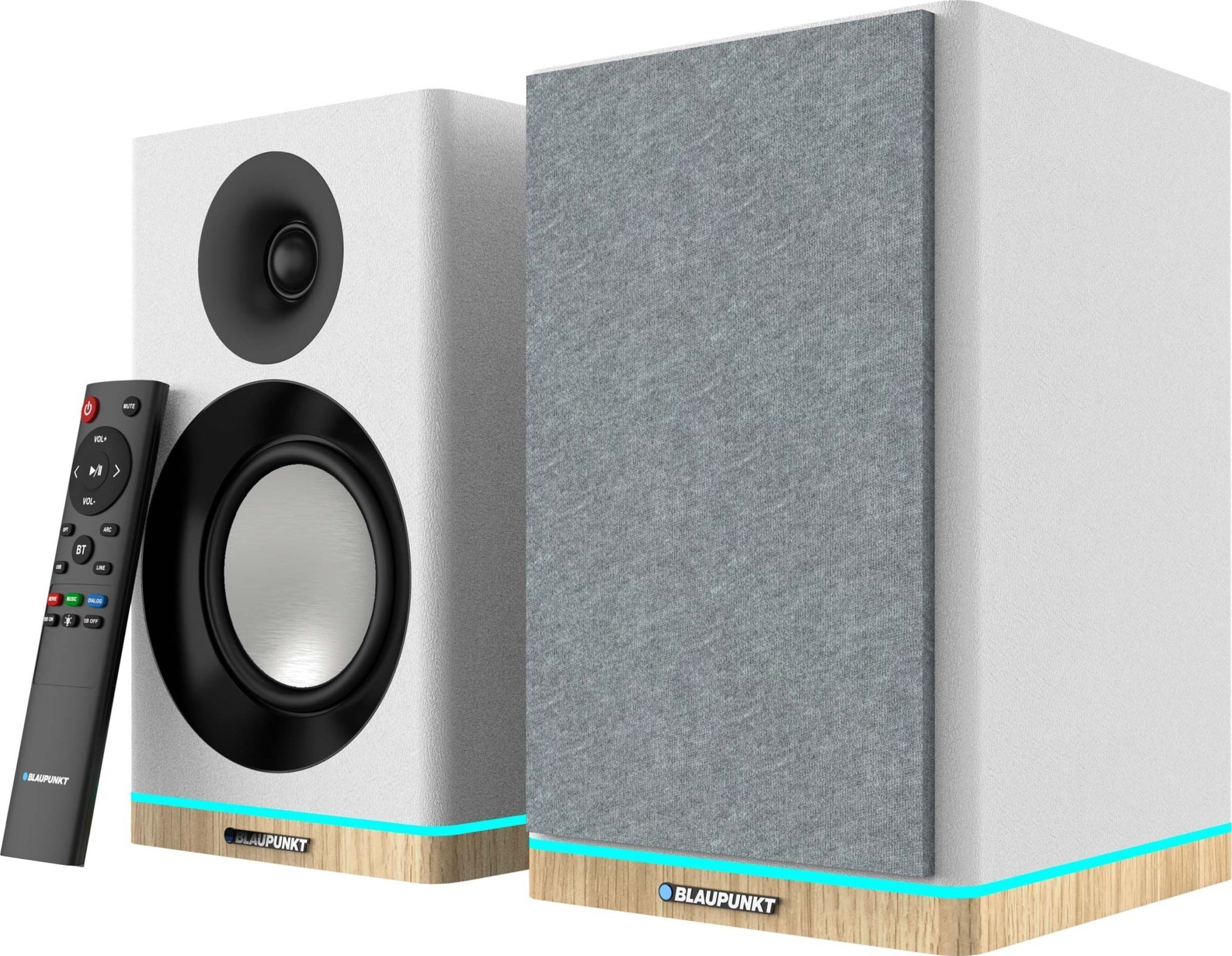 GŁOŚNIKI PÓŁKOWE BS-60WH LED BIAŁE (BLUETOOTH, 2x90W, RCA, USB, OPTYCZNE, BASS-REFLEX, PILOT)