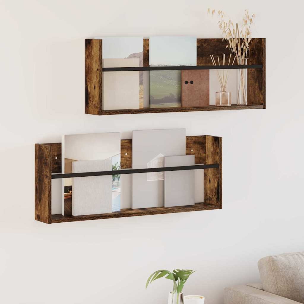 vidaXL Regał na gazety z półką 2 pcs Dąb wędzony 80 x 12 x 30 cm