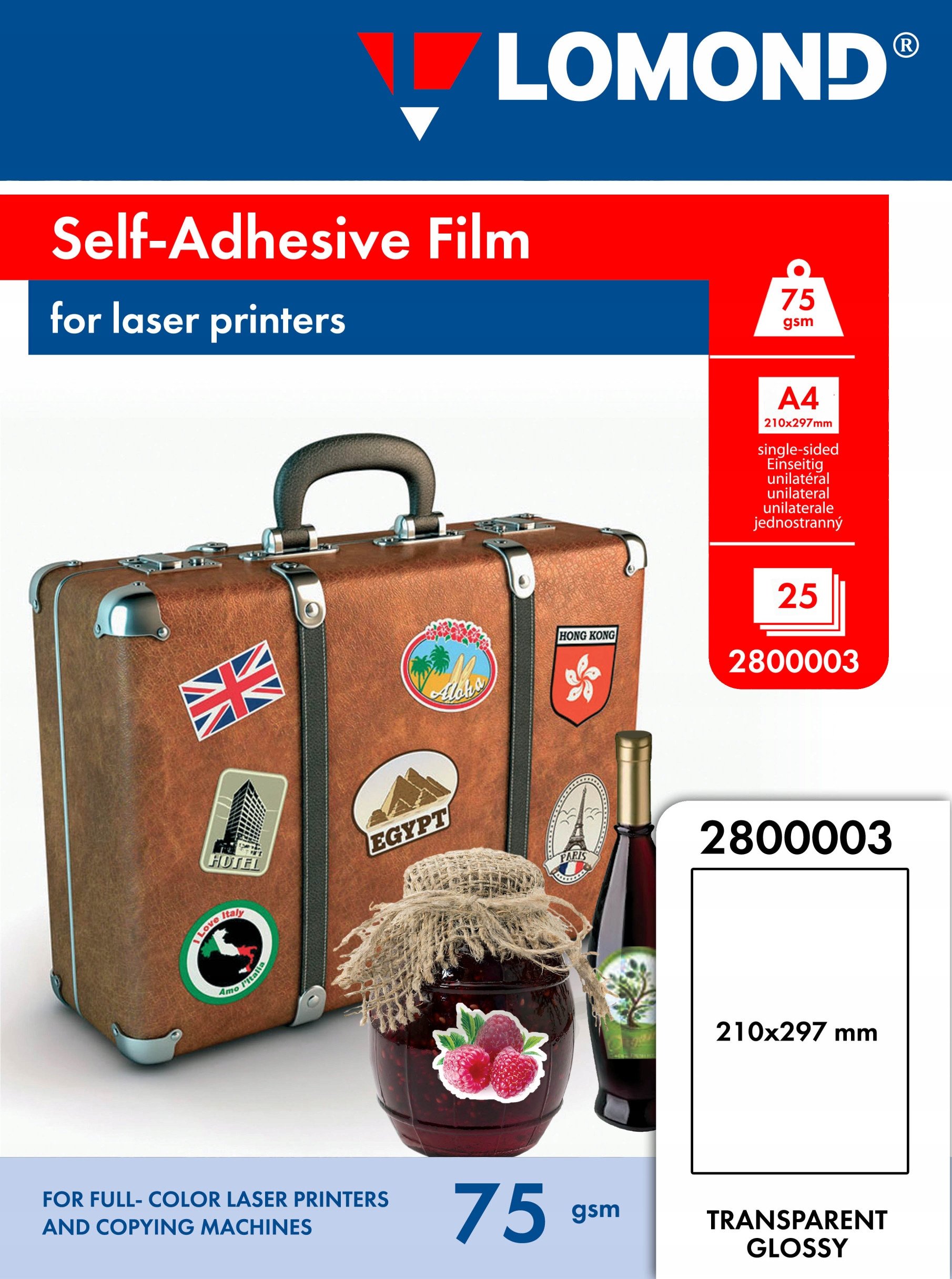 Lomond PET Laserjet Film Self Adhesive Transparent Glossy A4, 25 sheets