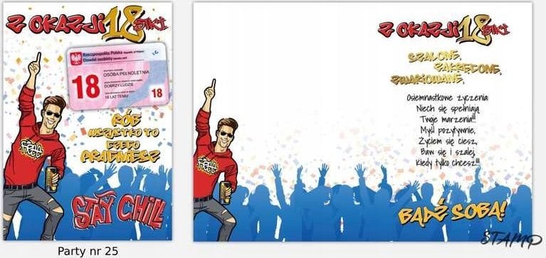 Stamp Karnet Party B6 + koperta wzór nr 25 Urodziny 18