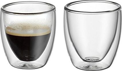 WMF Zestaw szklanek do espresso o podwójnych ściankach WMF Kult, 2 sztuki, H 6,5 cm, V 80 ml, szkło termiczne, żaroodporne, można myć w zmywarce