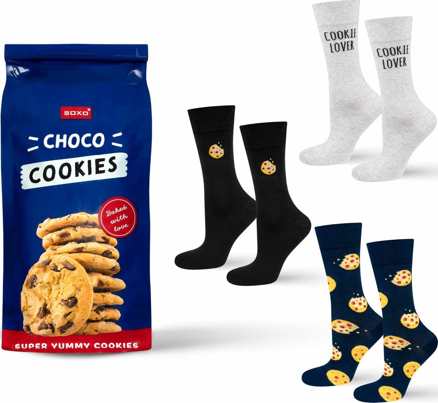 Soxo Zestaw 3x Męskie Damksie Skarpetki kolorowe SOXO Ciasteczka na prezent 3540