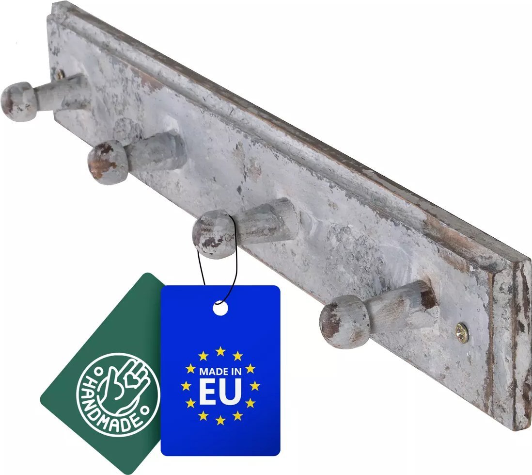 John Paddle Szary Wieszak John Paddle z 4 Haczykami z Litego Drewna Sosnowego w stylu antycznego loftu industrialnego Uniwersalny