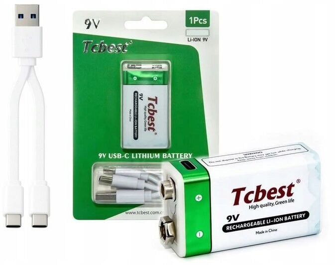 Akumulator Li-ion Bateria 9v R9 1000mah Port Ładowania Usb-c Type-c Tcbest / Usb-c 9v