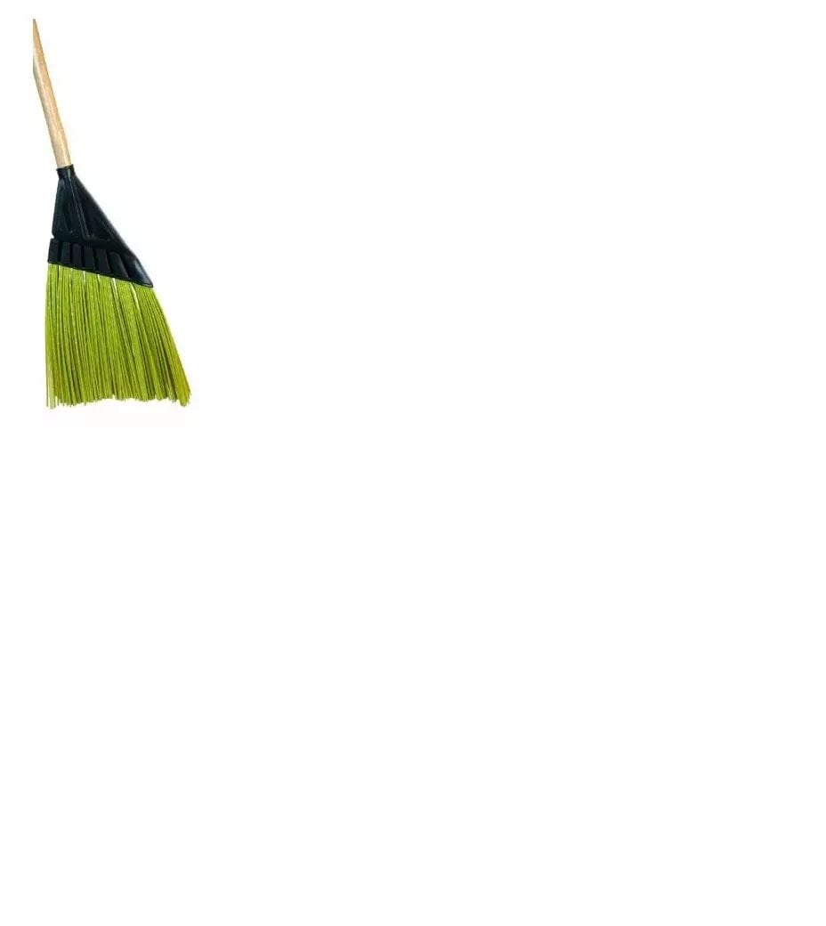 Street broom with a flat blade, green