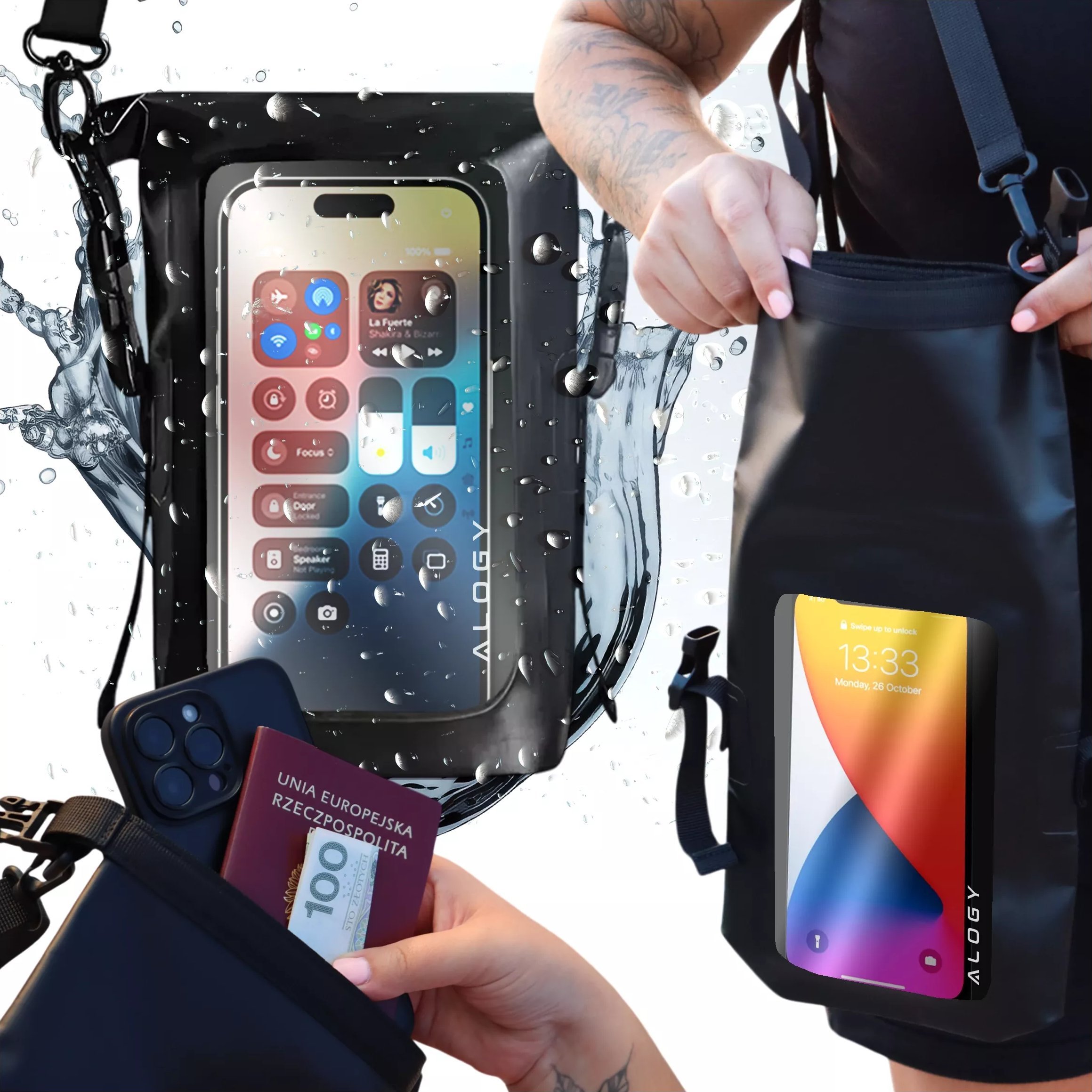 Alogy Sakwa Etui wodoodporne na telefon duża torba worek Case wodoszczelne Alogy Waterproof Czarne