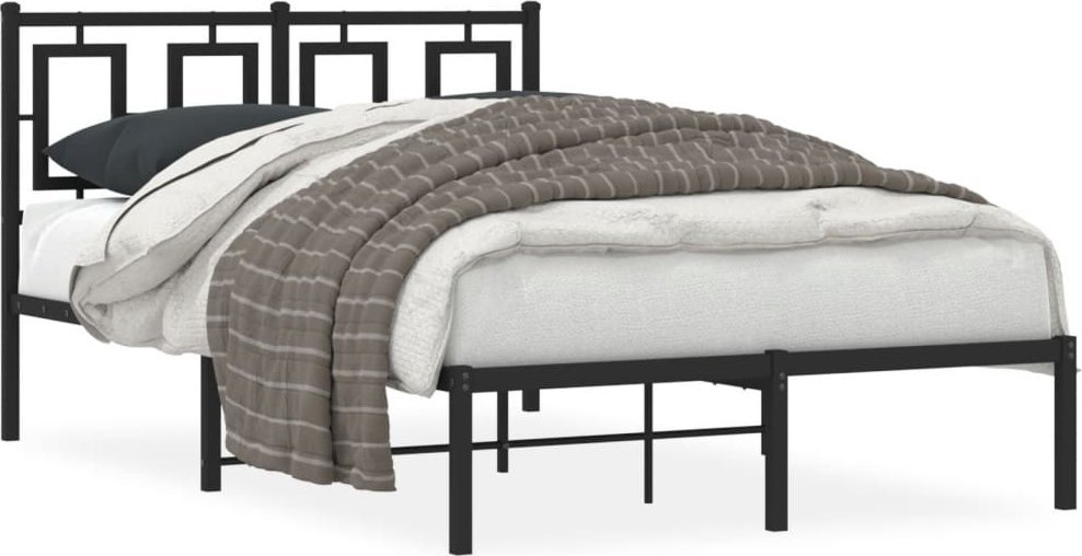Metalowa Rama Łóżka Z Wezgłowiem, Czarna, 120X190 Cm
