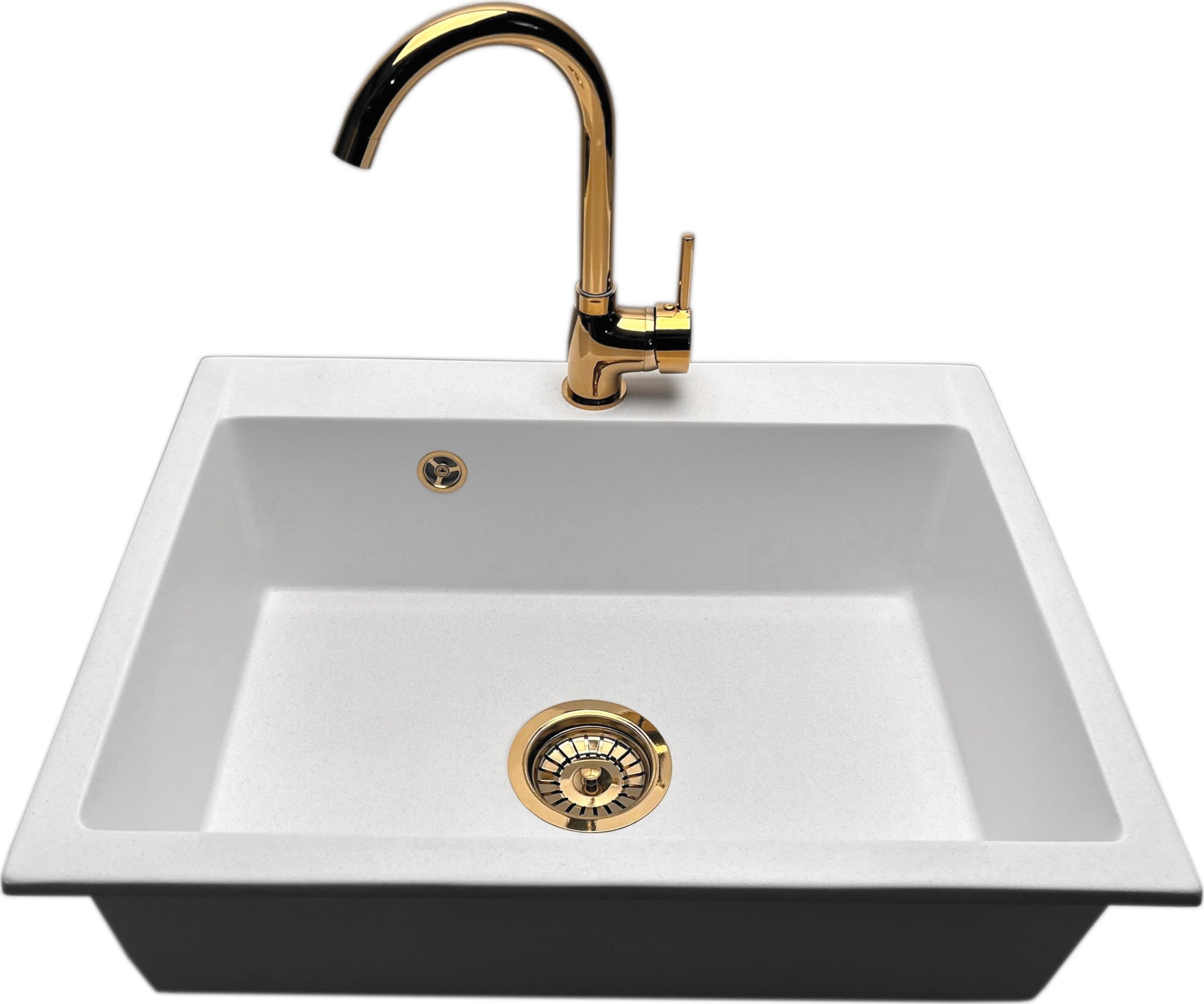 Zlewozmywak PREHNIT Zlewozmywak jednokomorowy ELAN biały + bateria BETA złota