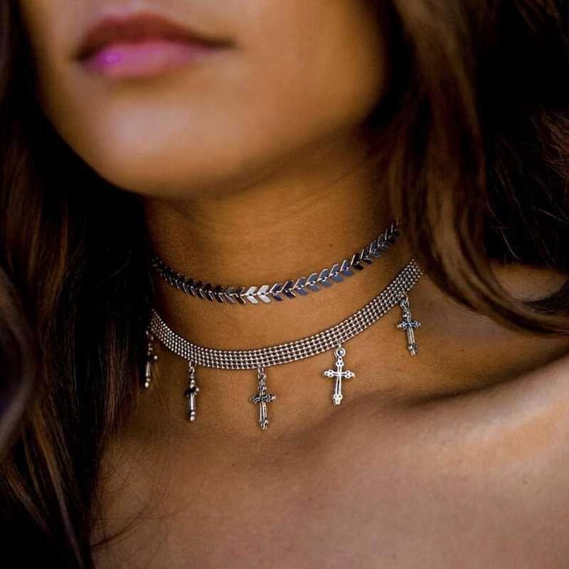 NASZYJNIK CHOKER CELEBRYTKA DŁUGA BOHO SREBRNY 42