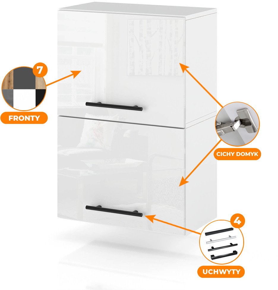 Szafka Kuchenna Wisząca Klapowa Modułowa 45cm Spremium Biały Połysk