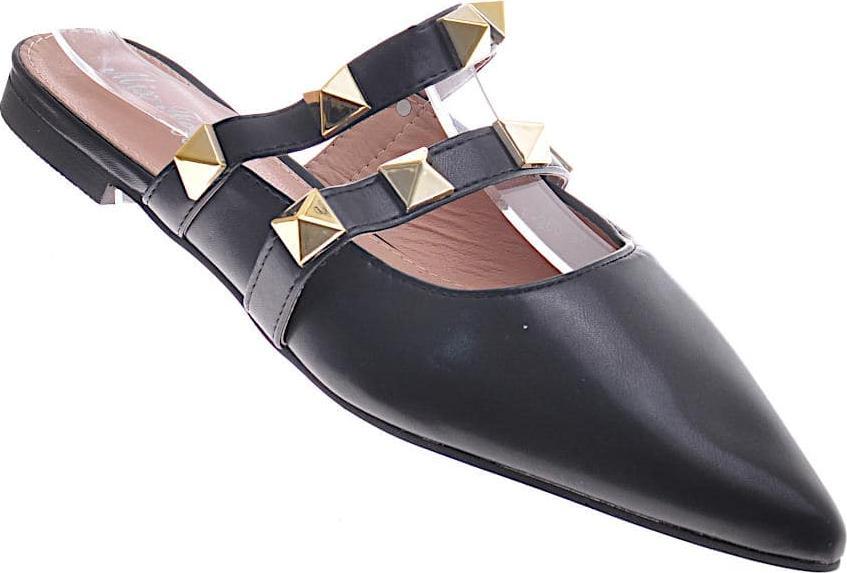 Pantofelek24 Czarne damskie klapki ze złotymi kolcami /D9-2 12168 T294 40