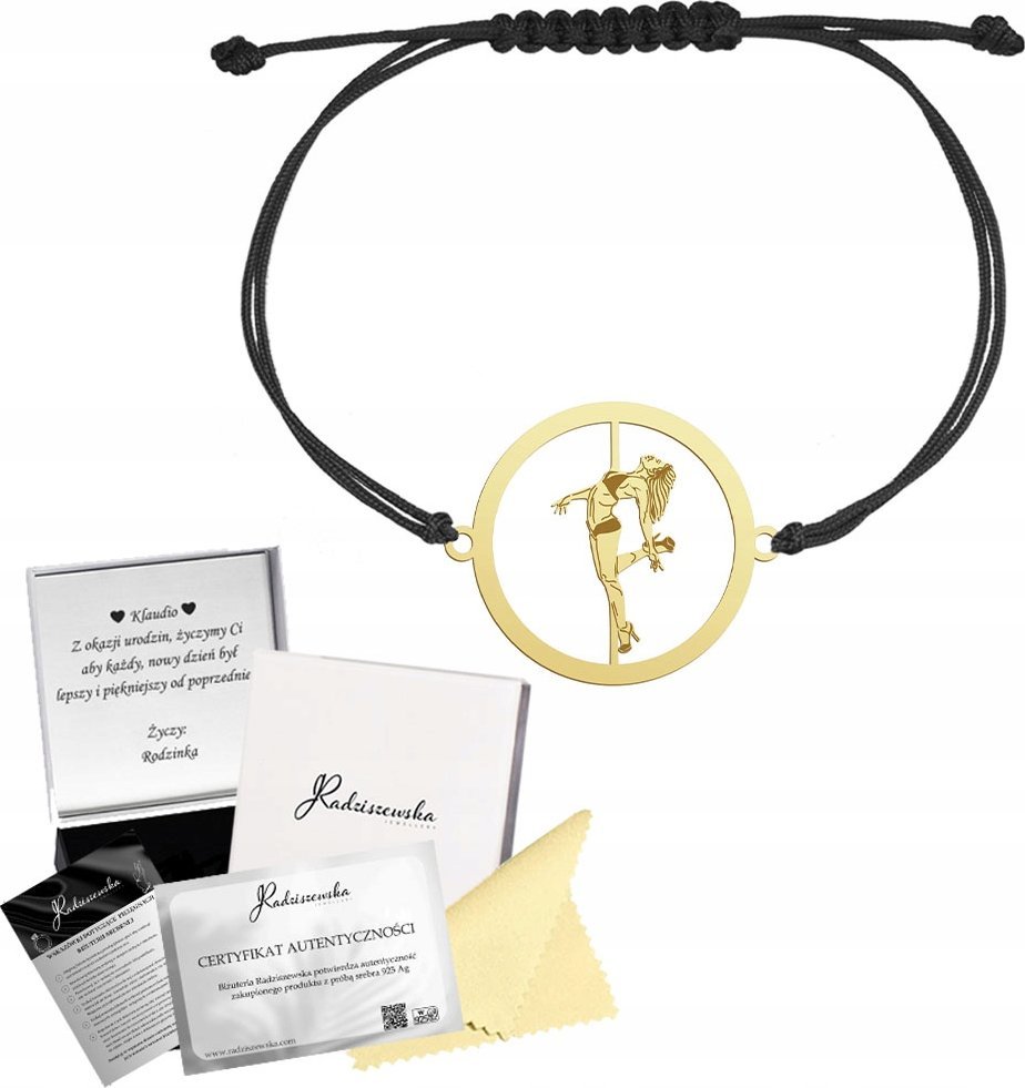 Radziszewska Jewellery Bransoletka Złota Pole Dance Srebro 925 Grawer Sznurek Biżuteria Prezent