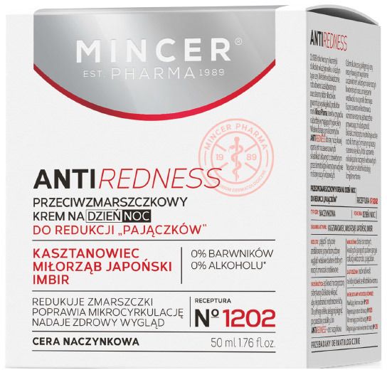 Mincer Anti Redness Krem przeciwzmarszczkowy na dzień i noc do redukcji "pajączków" nr 1202 50ml