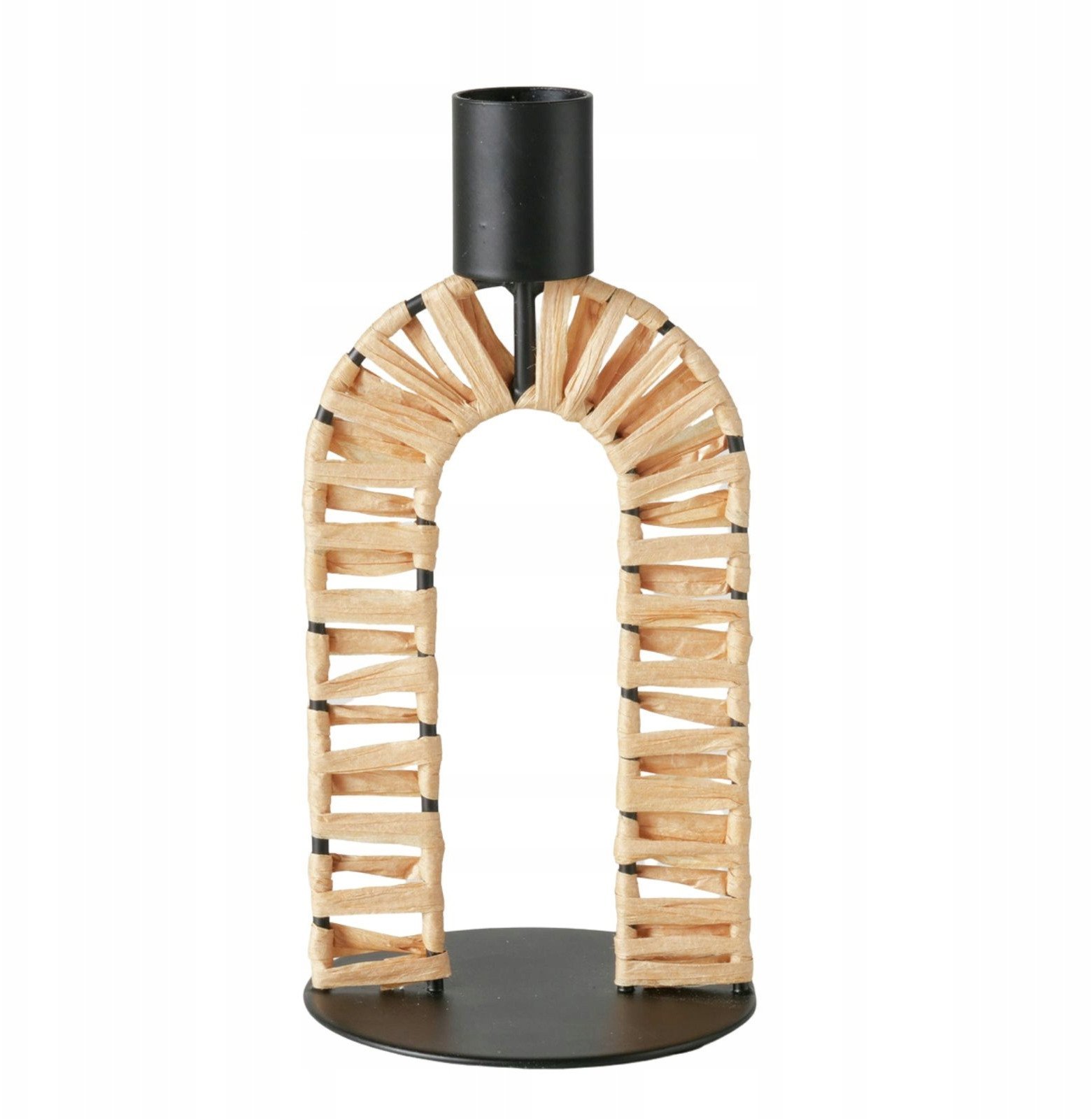 Metalowy świecznik ze słomkową plecionką TOKE, 16 cm