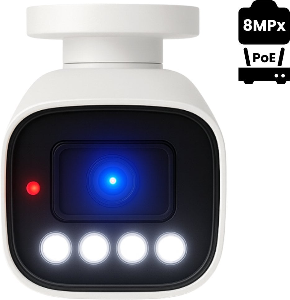 KAMERA TUBOWA IP POE ZEWNĘTRZNA 8MPX ONVIF ZESTAW KAMER DO MONITORINGU