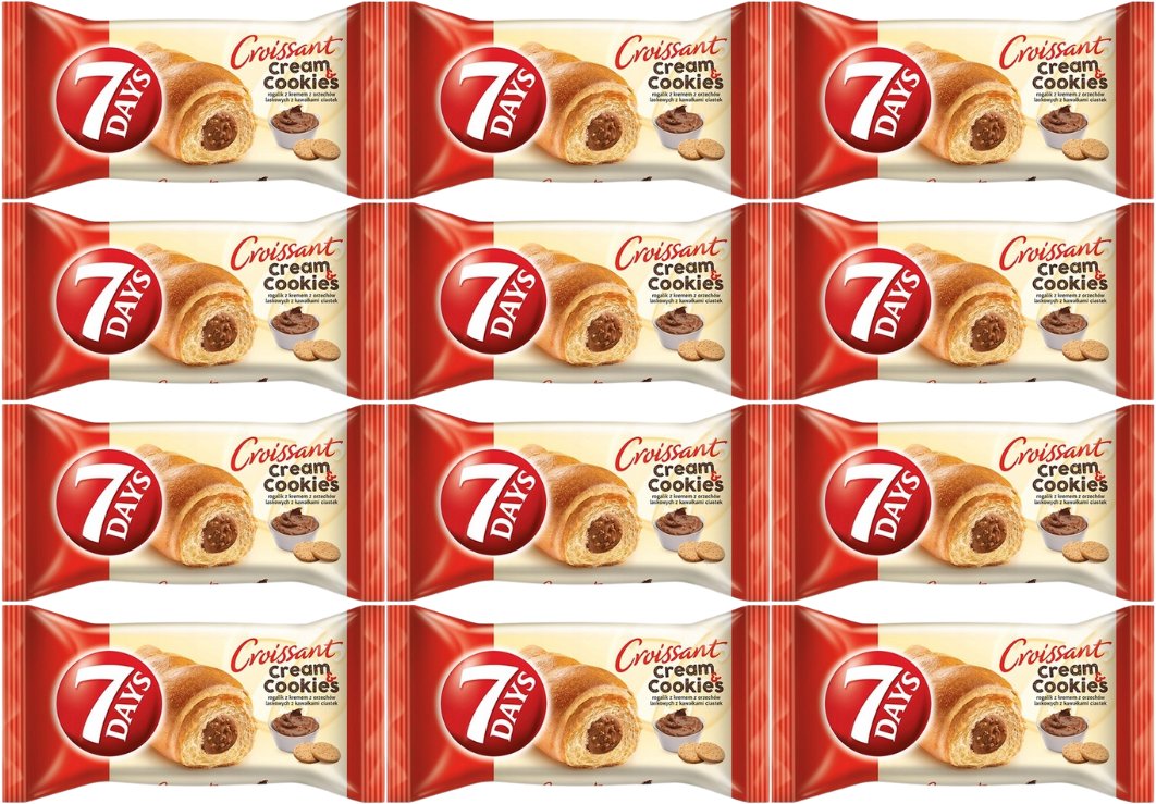 7 Days Cream & Cookies Rogalik z kremem z orzechów laskowych z kawałkami ciastek 60 g x 12 sztuk