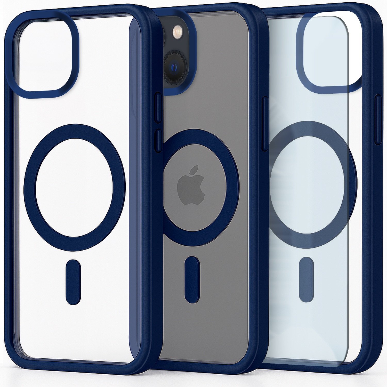 Etui do Apple iPhone 15 (Do Magsafe, Przezroczyste, Granatowe) Szkło 9H