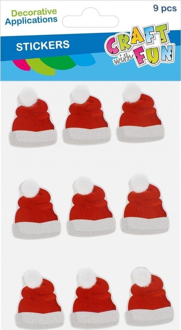 Dekoracja świąteczna Craft with Fun OZDOBA BN NAKLEJKI CZAPECZKI 9SZT CF PBH 12/144